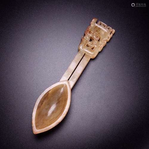 A Chinese Hetian Jade Material Spoon