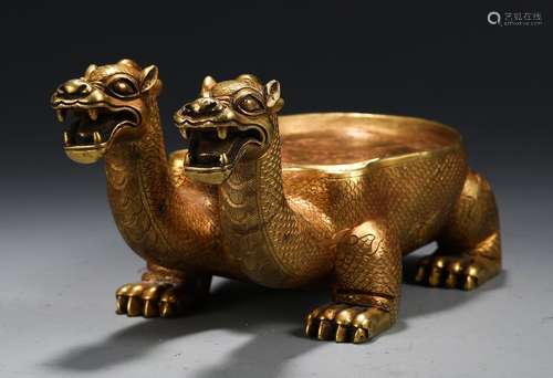 A Chinese Gilt Bronze Beast Shaped Ornament