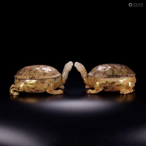 Pair Of Chinese Gilt Bronze Ornaments Of Turtle Shaped