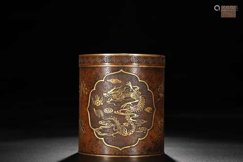 A Chinese Gilt Bronze Dragon&Phoenix Pattern Brush Pot