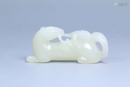 A Chinese Hetian Jade Beast Ornament