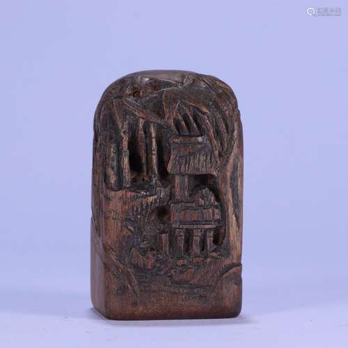 A Chinese Agarwood Story-Carved Seal