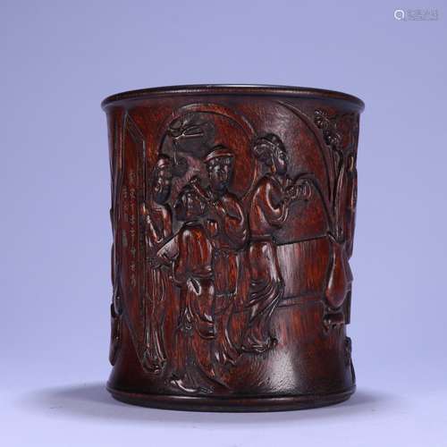 A Chinese Agarwood Figure-Story Brush Pot