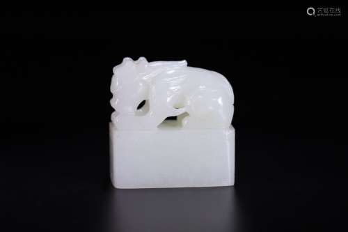A Chinese Hetian Jade Beast Seal