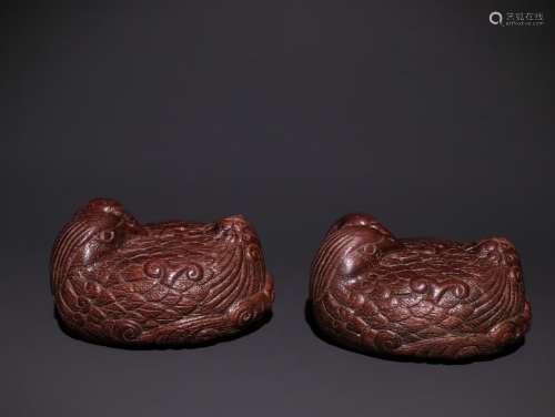 Pair Of Chinese Agarwood Paperweight