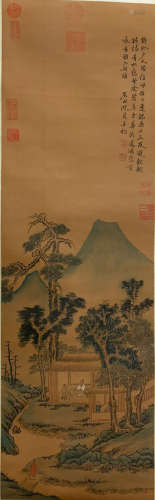 A Chinese Landscape Painting Silk Scroll, Shen Zhou  Mark