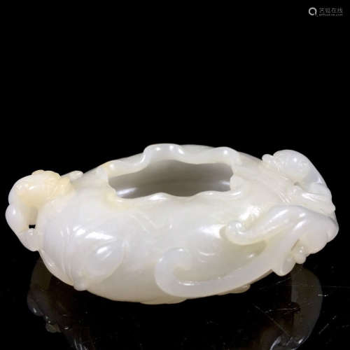 A Chinese Hetian Jade Carved Brush Washer