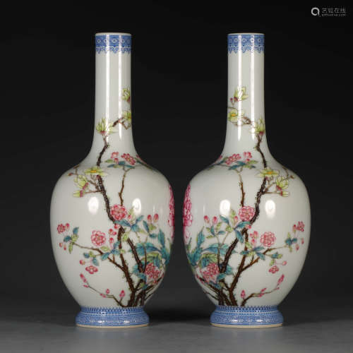 A Pair of Chinese Enamel Floral Porcelain Vase