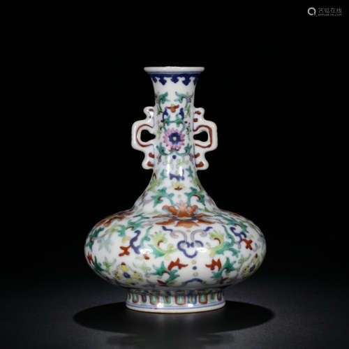 A Chinese Clashingcolor Twine Pattern Floral Porcelain Double Ears Vase