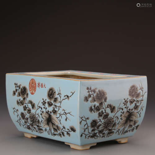 A Chinese Skyblue Glaze Floral Porcelain Flower pot