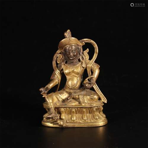 A Chinese Gild Bronze Statue of The Yellow Fortune God