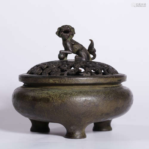 A Chinese Bronze Piercing Lion Button Incense Burner