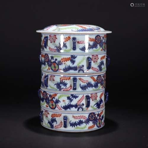 A Chinese Blue and White Famille Verte Floral Porcelain Box set