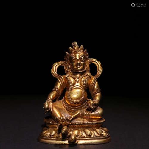 A Chinese Gild Bronze Statue of The Yellow Fortune God