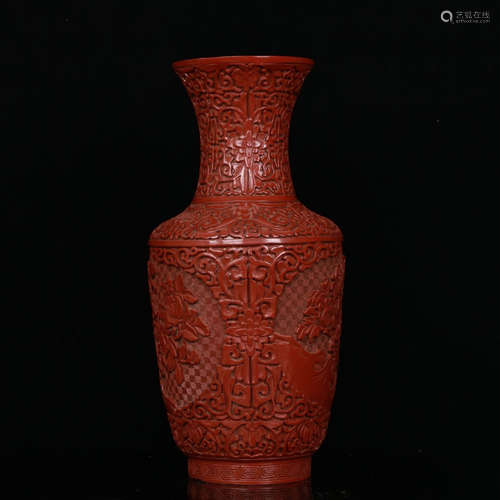 A Chinese Floral Carved Red Lacquerware Vase