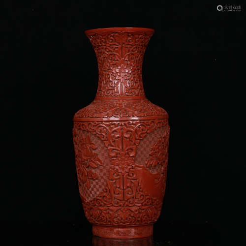 A Chinese Floral Carved Red Lacquerware Vase