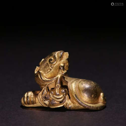 A Chinese Gild Bronze Beats Shaped Ruyi Ornament