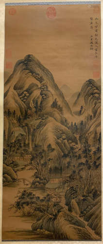 A Chinese Landscape Painting Silk Scroll, Zhao Boju Mark