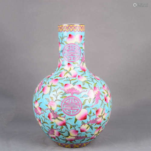 A Chinese Famille Rose Peach Painted Porcelain Vase