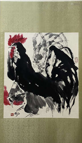 A Chinese Rooster Painting, Shi Qi Mark