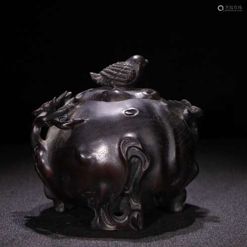 A Chinese Plum Blossom Patern Carved Red Sandalwood Aromatherapy Censer