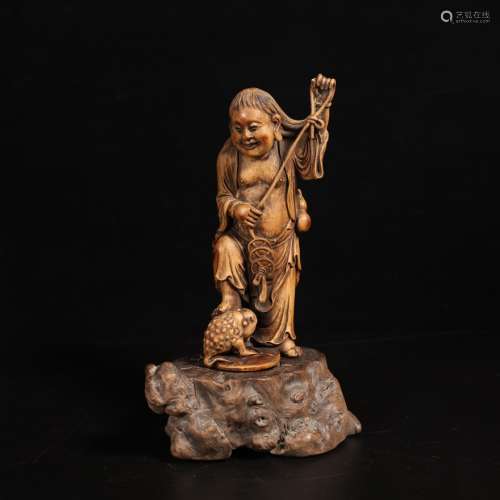 A Chinese Eaglewood Carved Figure and Toad Ornament