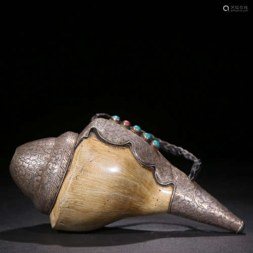 A Chinese Gild Bronze Silve Coating Agate Dharma Conch