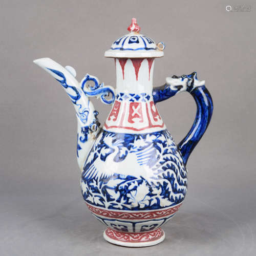 A Chinese Blue and White Underglazed Red Floral Porcelain Pot