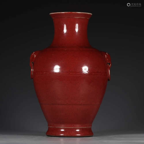 A Chinese Altar Red Double Ears Porcelain Vase