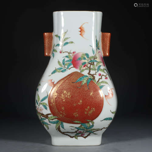 A Chinese Famille Rose Porcelain Double Ears Vase