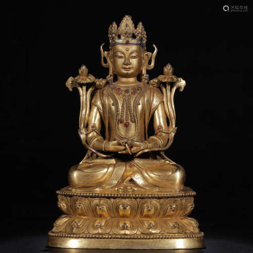 A Chinese Agate Inlaid Gild Bronze Tara Statue