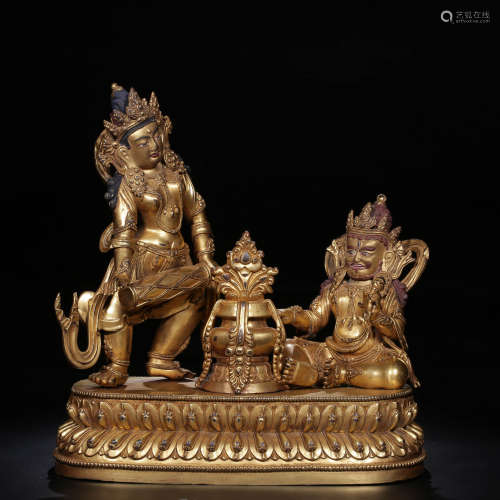 A Chinese Gild Bronze Statue of Mahakala and Tara