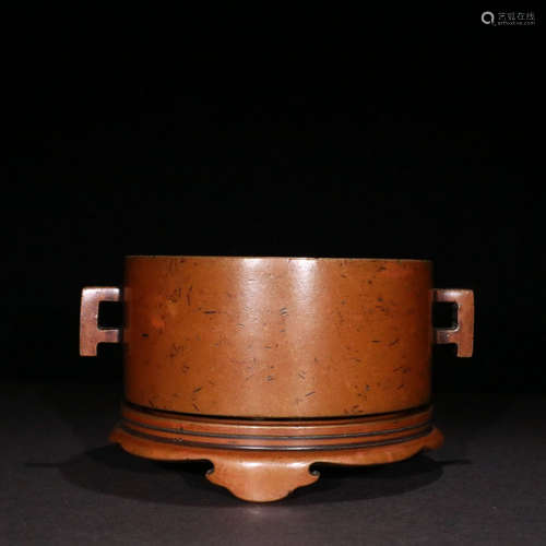 A Chinese Copper Double Ears Incense Burner with Base