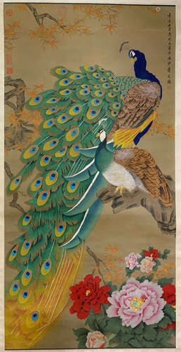 A Chinese Peacock Painting, Jiang Tingxi Mark