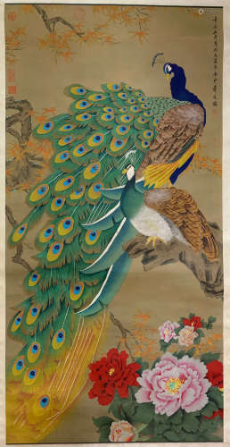 A Chinese Peacock Painting, Jiang Tingxi Mark