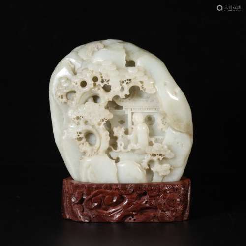 A Chinese Landscape Pattern Carved Hetian Jade Rockery Ornament