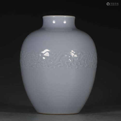 A Chinese Azure Glazed Floral Carved Porcelain Vase