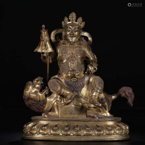 A Chinese Gild Bronze Statue of Lion Zambala