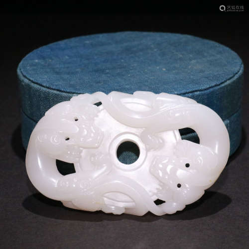 A Chinese Dragon Pattern White Hetian Jade Bi ornament