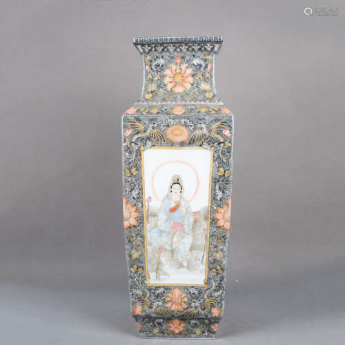 A Chinese Famille Rose Figure Painted Porcelain Square Vase