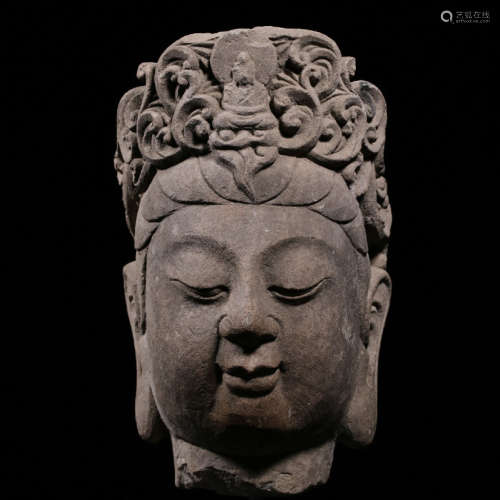 A Chinese bluestone Carved Guanyin Buddha Head Ornament