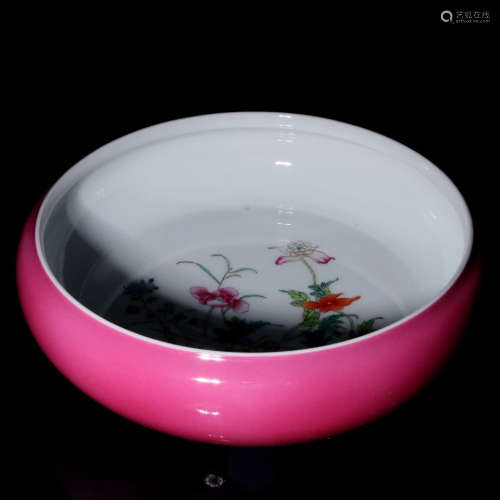 A Chinese Carmine Famille Rose Floral Porcelain Washer