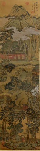 A Chinese Landscape Painting Silk Scroll, Wang Shiming Mark