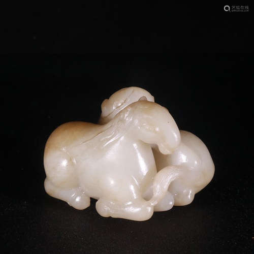 A Chinese Hetian Jade Carved Horse Ornament