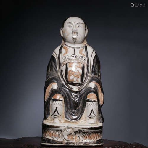 A Chinese Cizhou Kiln Porcelain Statue of Great Emperor Zhenwu