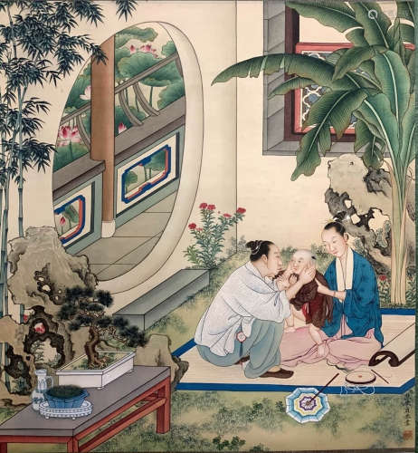A Chinese Figure Painting Silk Scroll, Jiao Bingzhen Mark