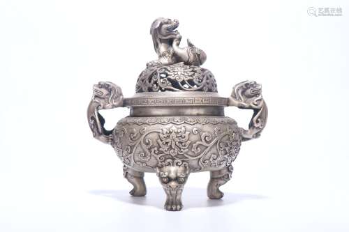 Chinese Qing Dynasty Pure Silver Incense Burner
