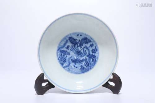 Chinese Ming Dynasty Blue And White Porcelain Plate