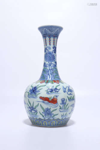 Chinese Ming Dynasty Blue And White Doucai Porcelain Bottle