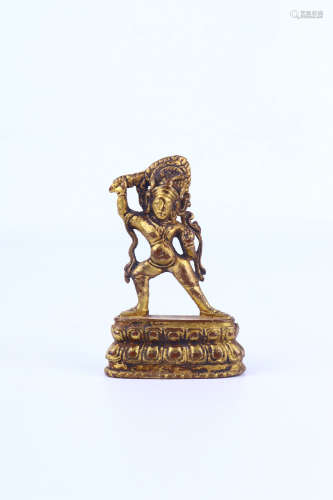 Chinese Ming Dynasty Bronze Gold Gilded Statue